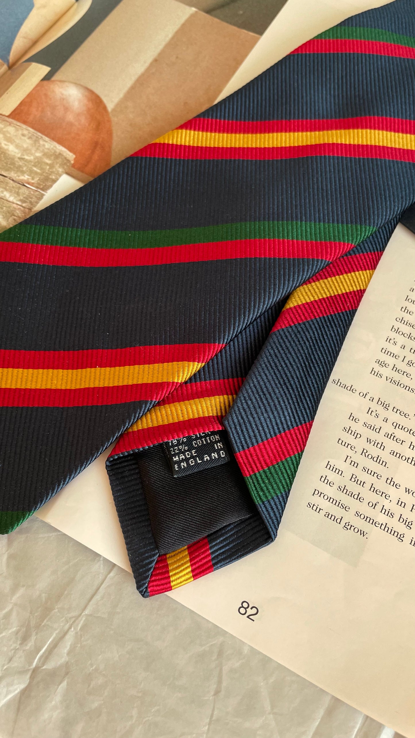 Drake's Navy Multicoloured Striped Handmade Silk Tie