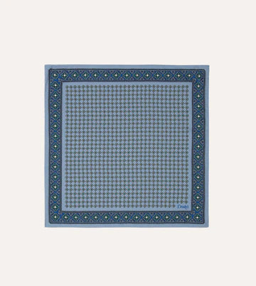 Drake's Blue Vintage Tile Print Silk Pocket Square