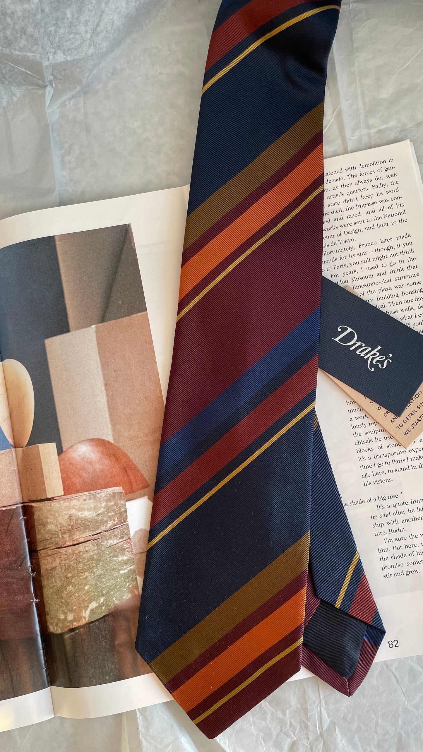 Drake's Multicoloured Striped Handmade Silk Tie With Tag