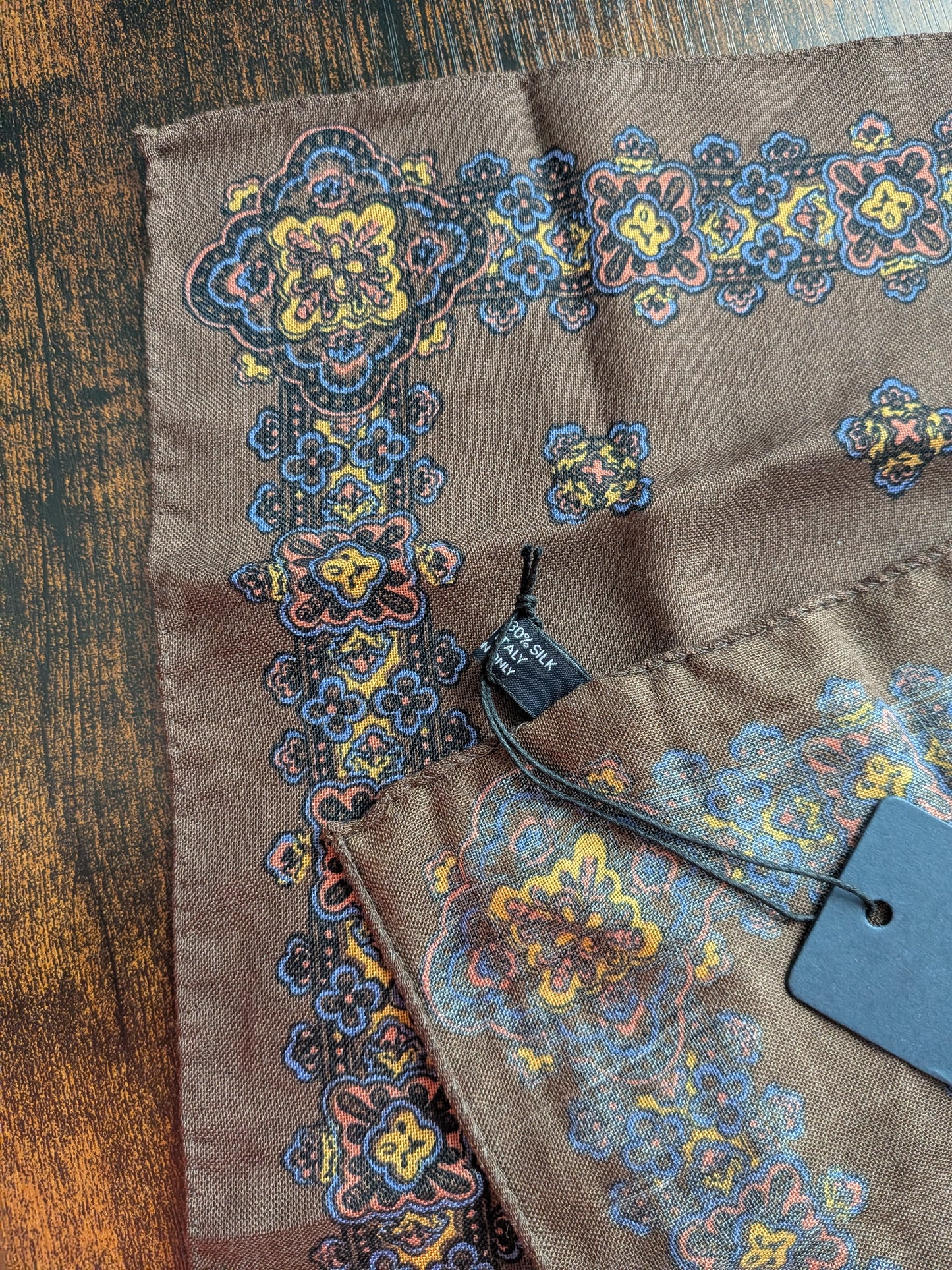 Drake's Brown Kilim Print Wool-Silk Pocket Square