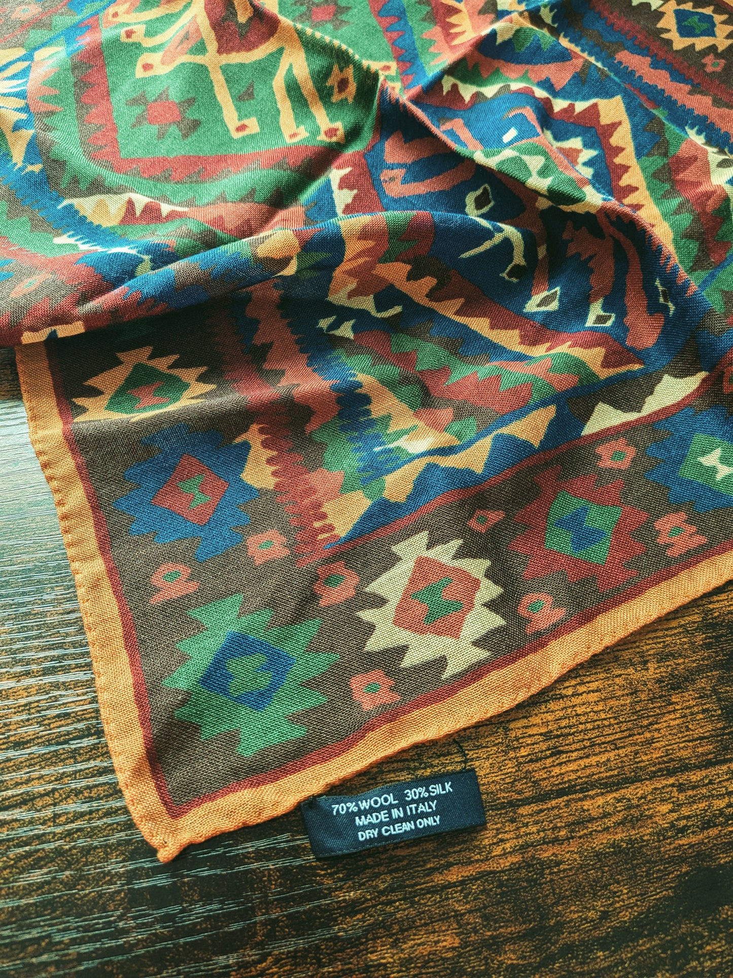 Drake's Green Kilim Print Wool-Silk Pocket Square