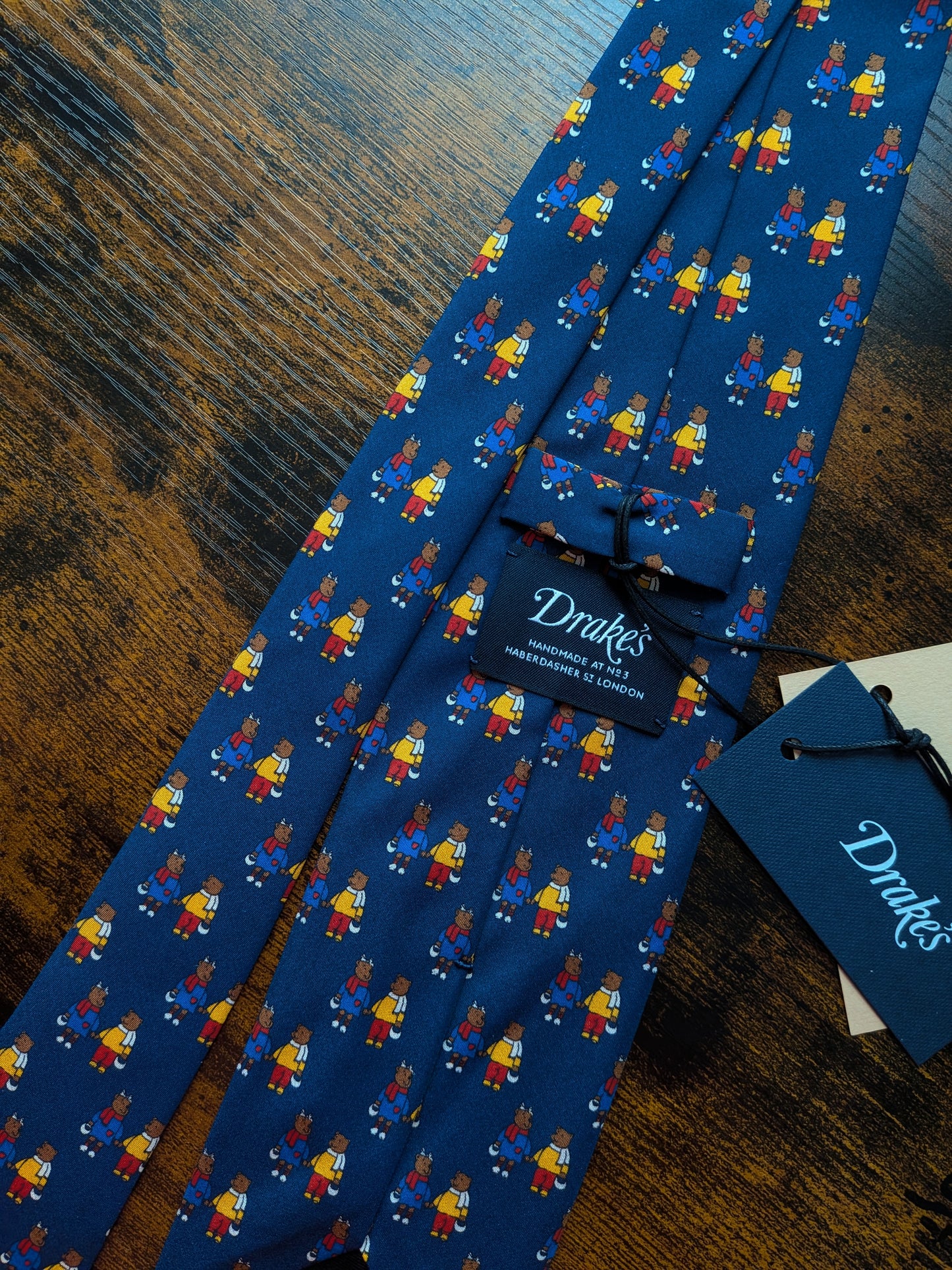 Drake's Blue Bears In Coats Handmade Tipped Silk Tie With Tag Limited Edition