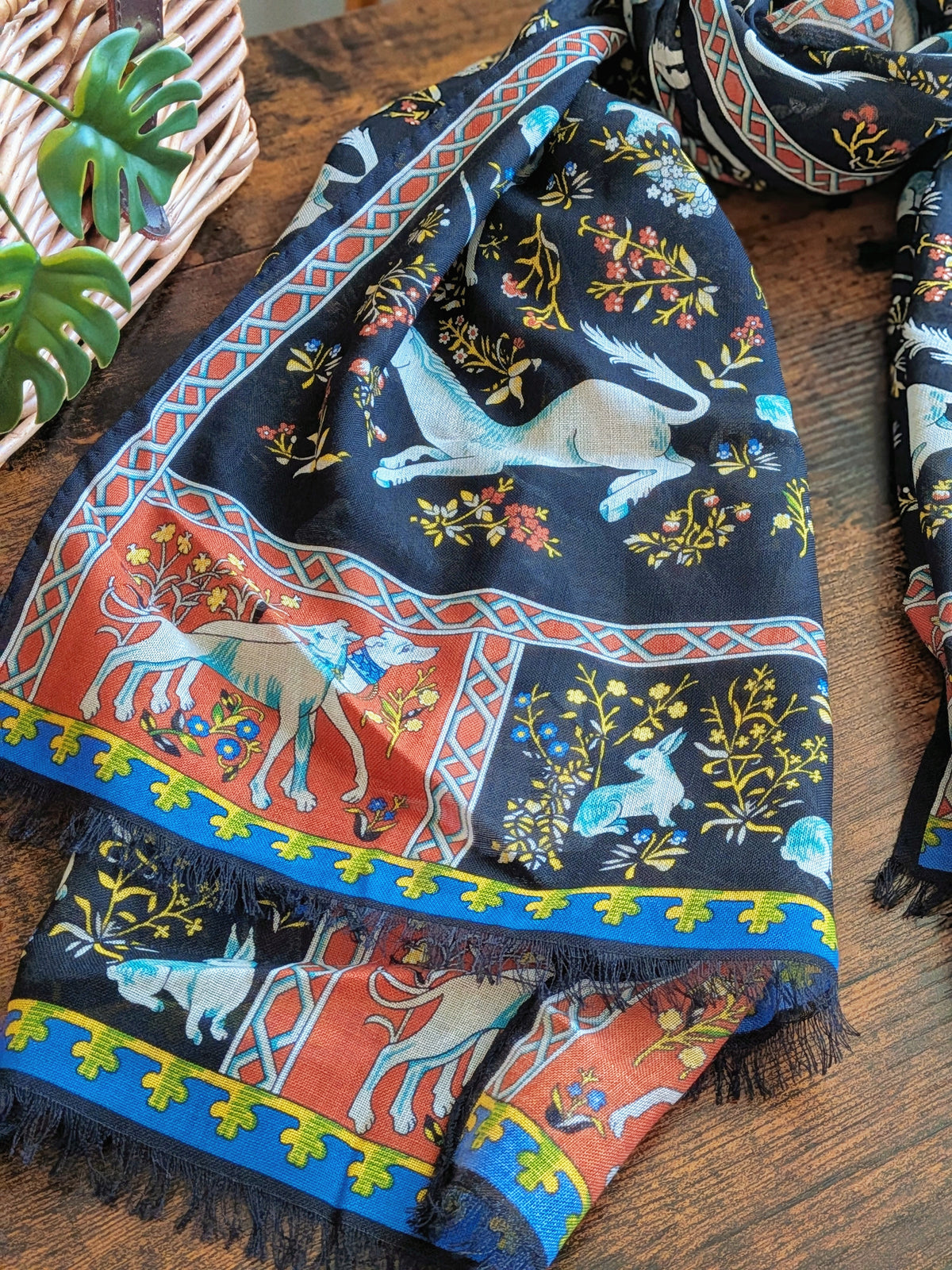 Drake's Black and Orange Unicorn Print Tubular Wool Silk Scarf - image 7