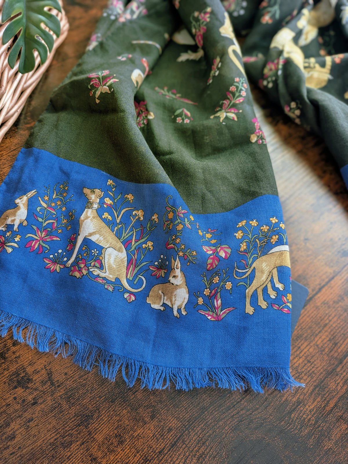 Drake's Blue and Green Unicorn Print Tubular Wool Silk Scarf - image 7