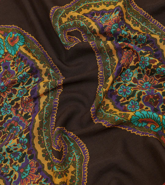 Drake's brown large paisley print wool silk bandana detail view 3