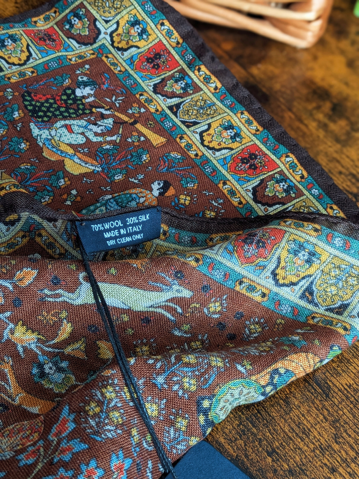 Drake's Brown Mughal Print Wool-Silk Pocket Square - image 6
