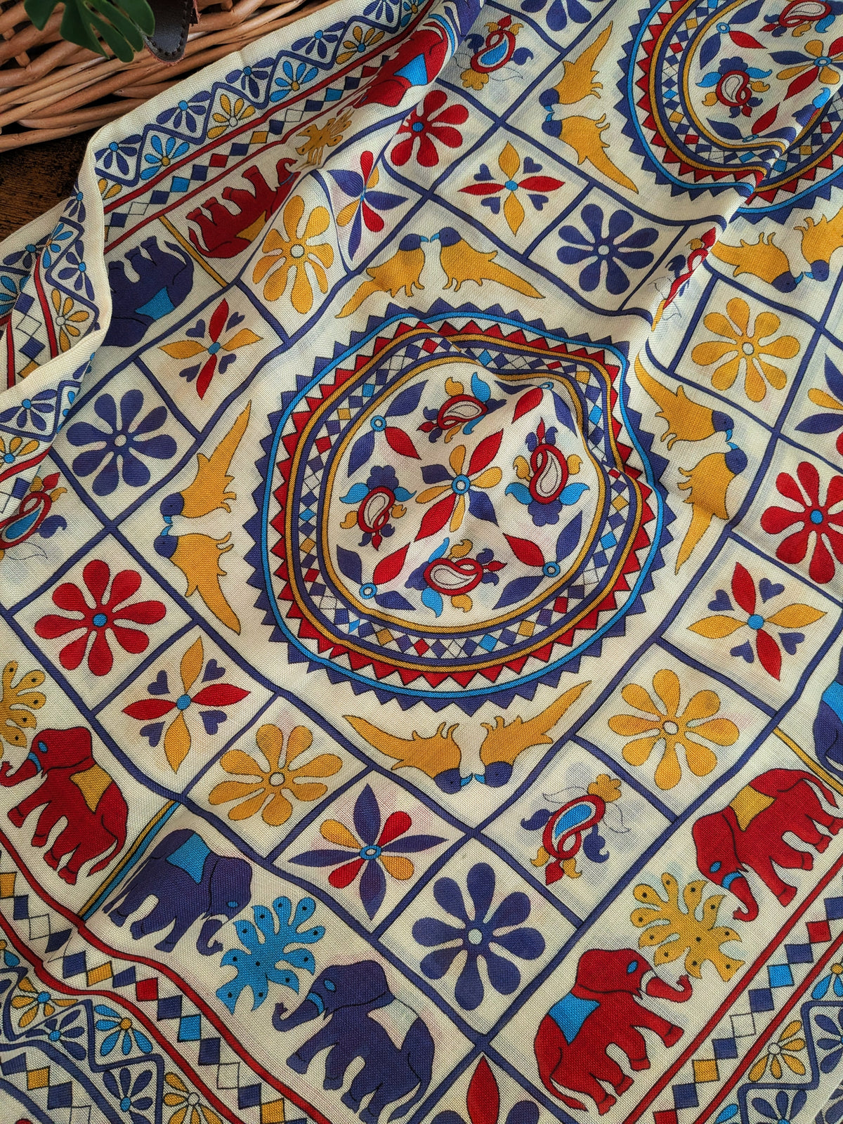 Drake's Ecru Elephants and Flowers Print Wool-Silk Scarf - image 8