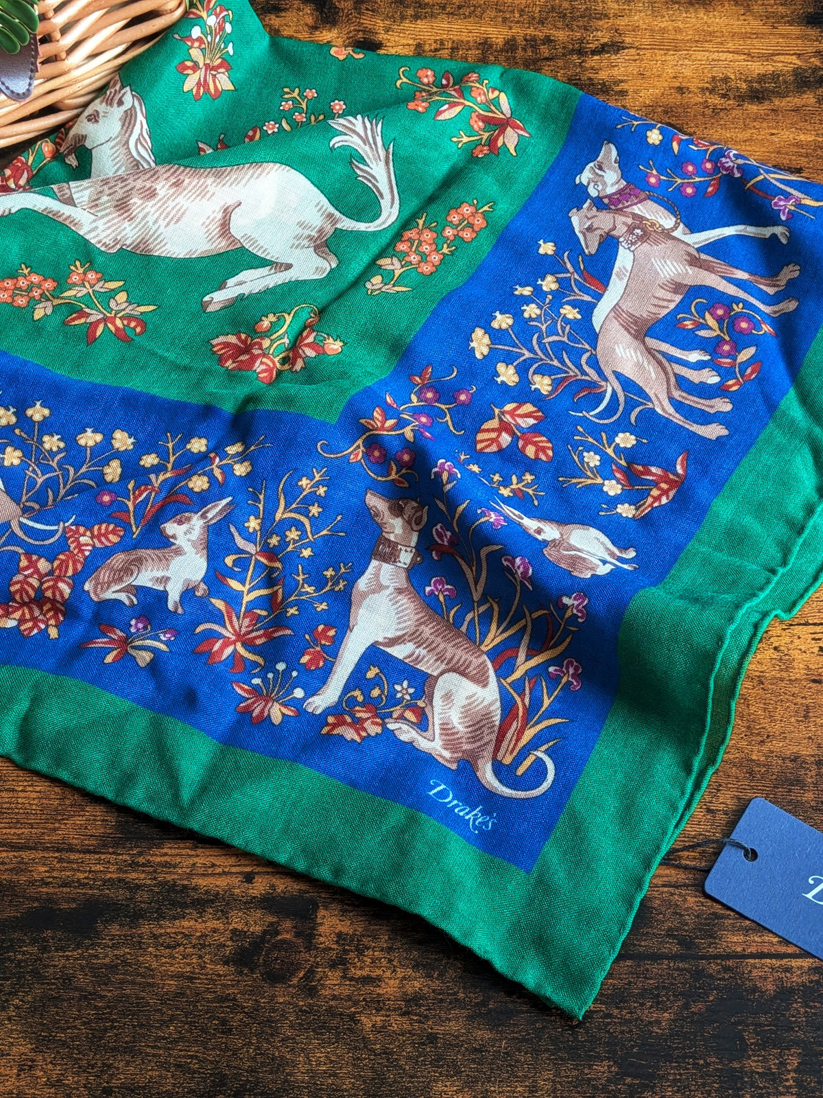 Drake's Green Unicorn Print Wool Silk Square Scarf - image 11