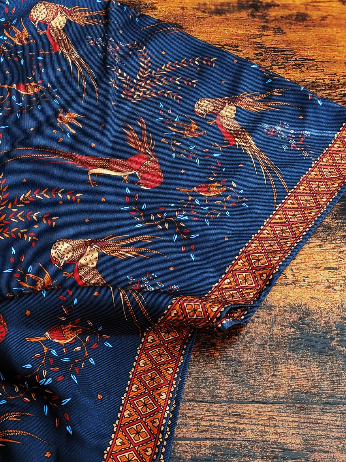 Drake's Navy Birds of Paradise Print Tubular Silk Tasselled Scarf - image 6