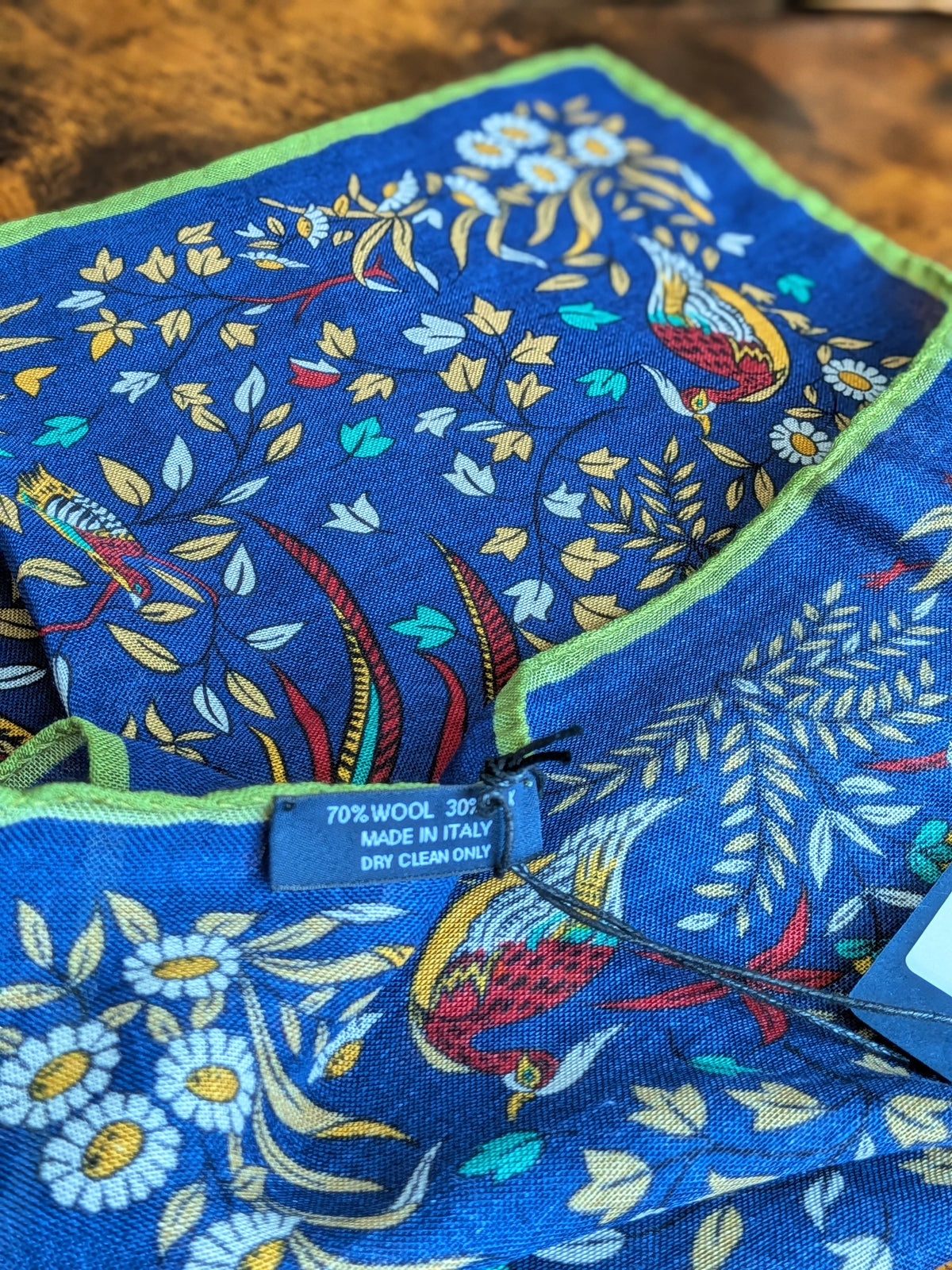 Drake's Navy Birds of Paradise Print Wool-Silk Pocket Square - image 4