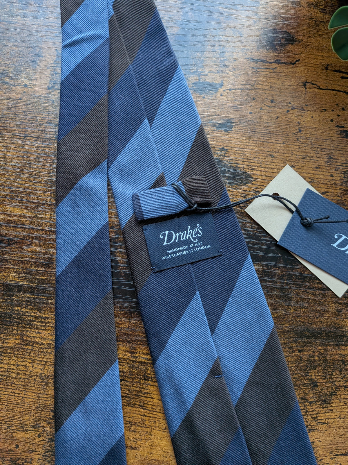 Drake's Navy, Blue and Brown Striped Handmade Silk Tie - image 4
