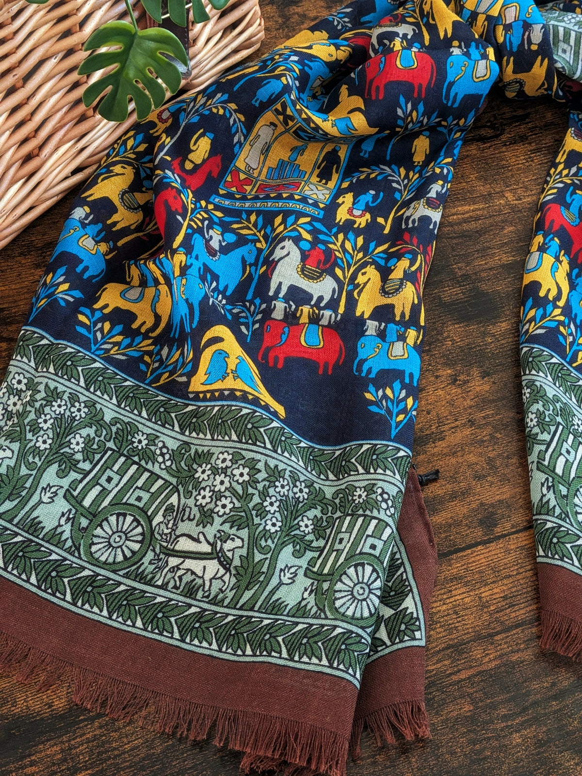 Drake's Navy Elephant Village Print Wool-Silk Scarf - image 7