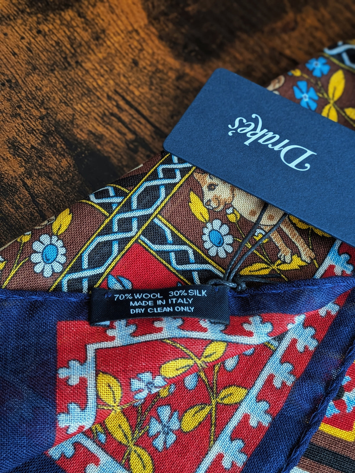 Drake's Navy Mythical Animals Print Wool Silk Scarf - image 7