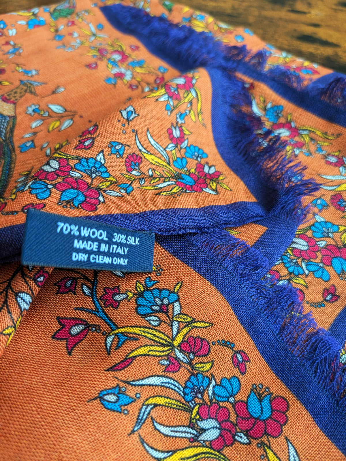 Drake's Orange Birds of Paradise Print Tubular Wool-Silk Scarf - image 6