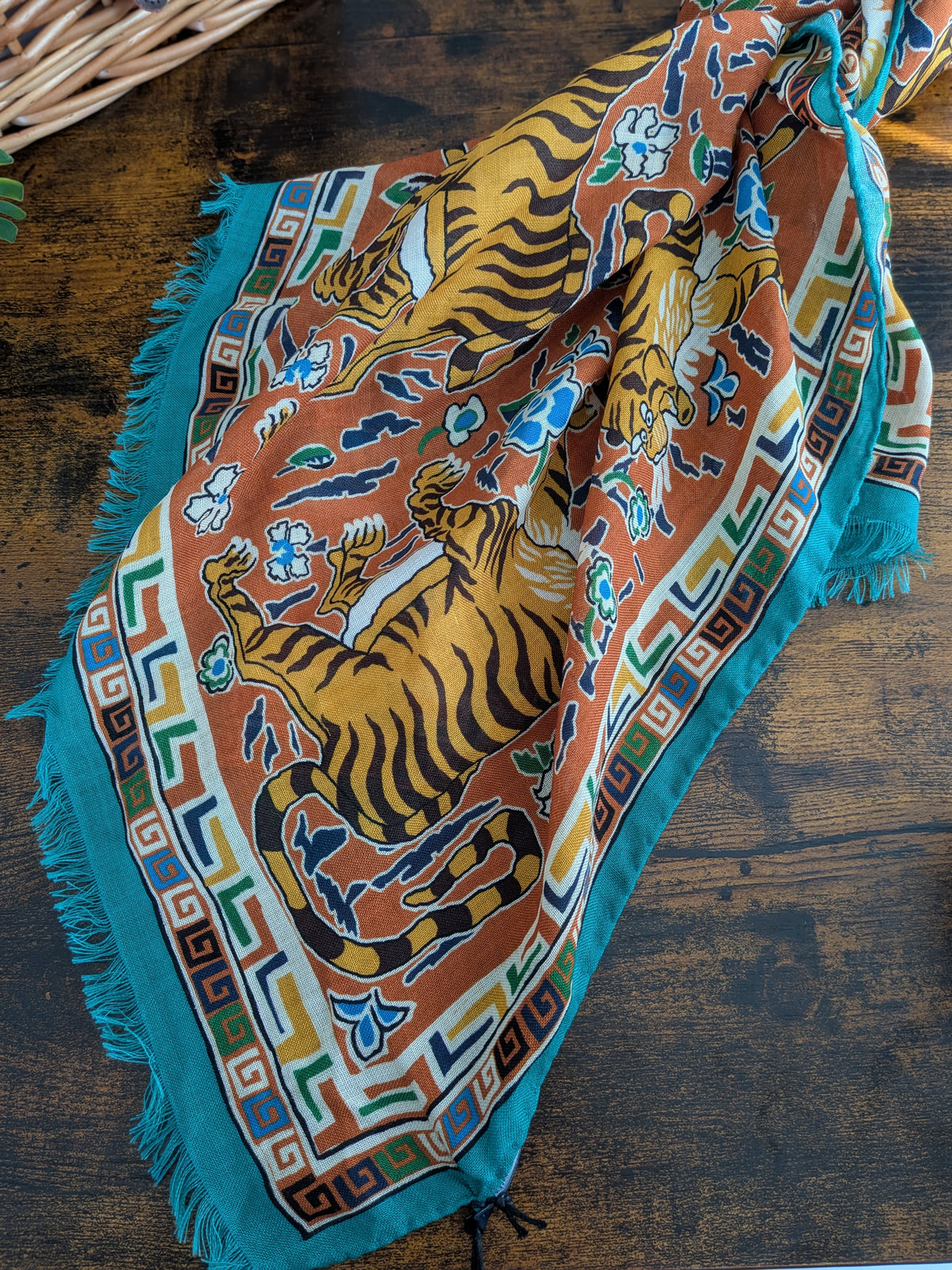 Drake's Orange Jumbo Tiger Print Wool-Silk Scarf - image 4