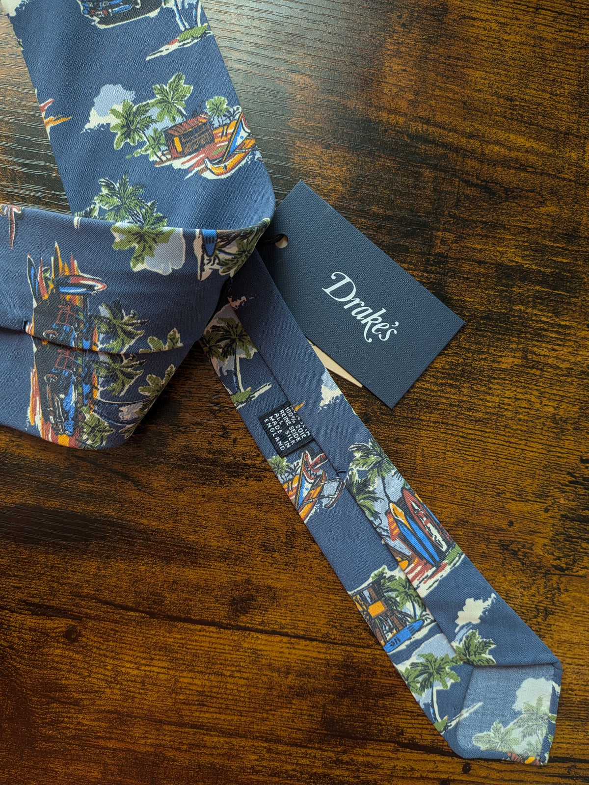 Drake's tropical vacation handmade rolled edge tie detail view 3