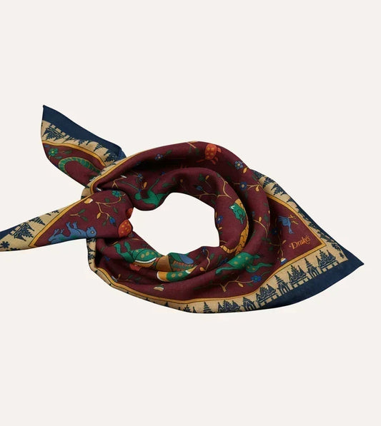 "Mythical Animals" Wool-Silk Bandana Scarf