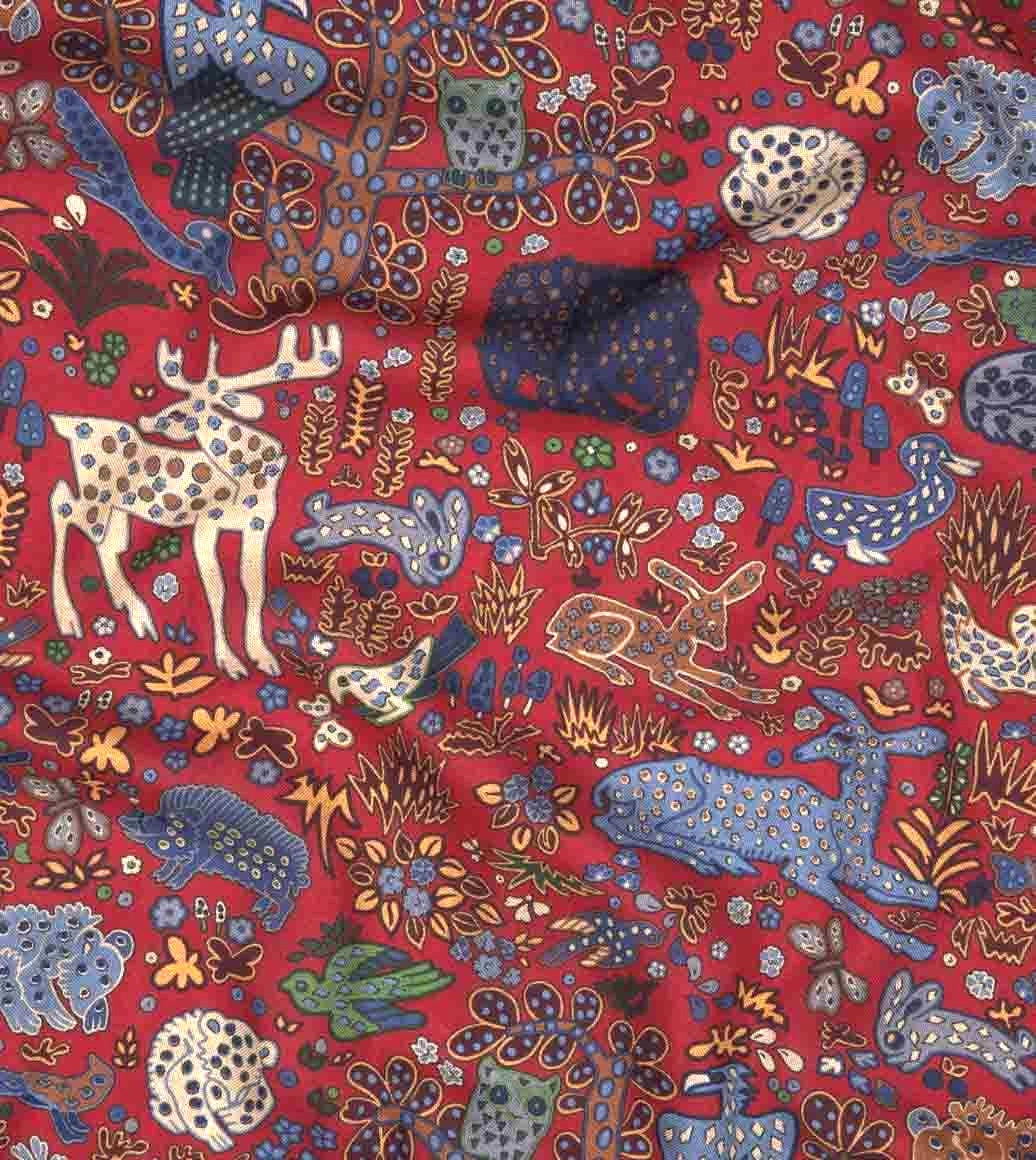 Drake's Red Green Mythical Animals Print Wool Silk Scarf Limited Edition