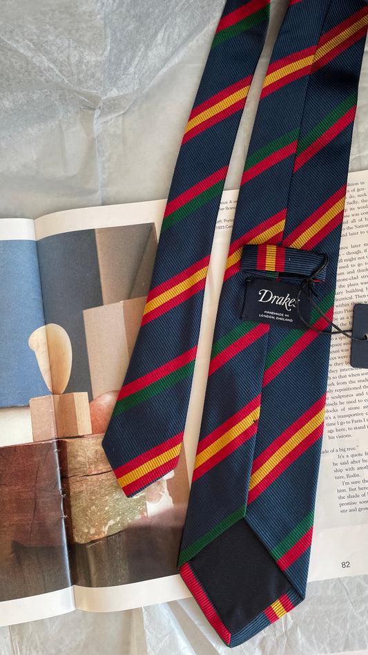 Drake's Navy Multicoloured Striped Handmade Silk Tie
