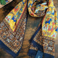 Gold Elephant Village Print Wool-Silk Scarf