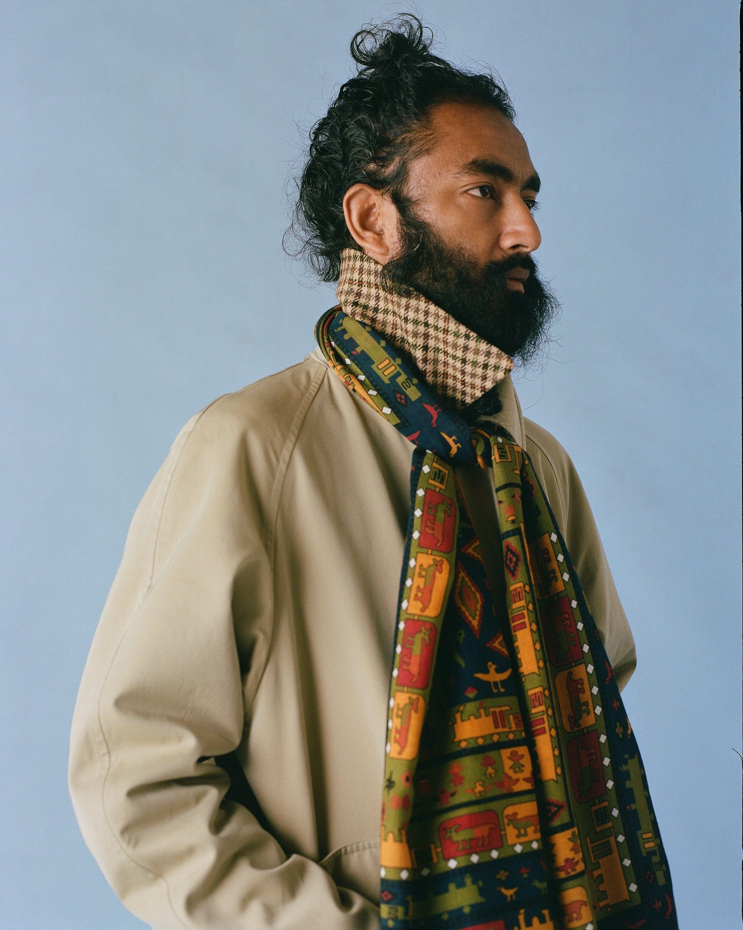 Drake's Navy and Yellow Navajo Print Wool-Silk Scarf