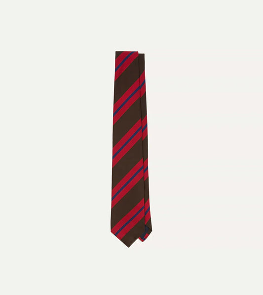 Drake's Brown and Red Stripe Mogador Handmade Silk Tie With Tag
