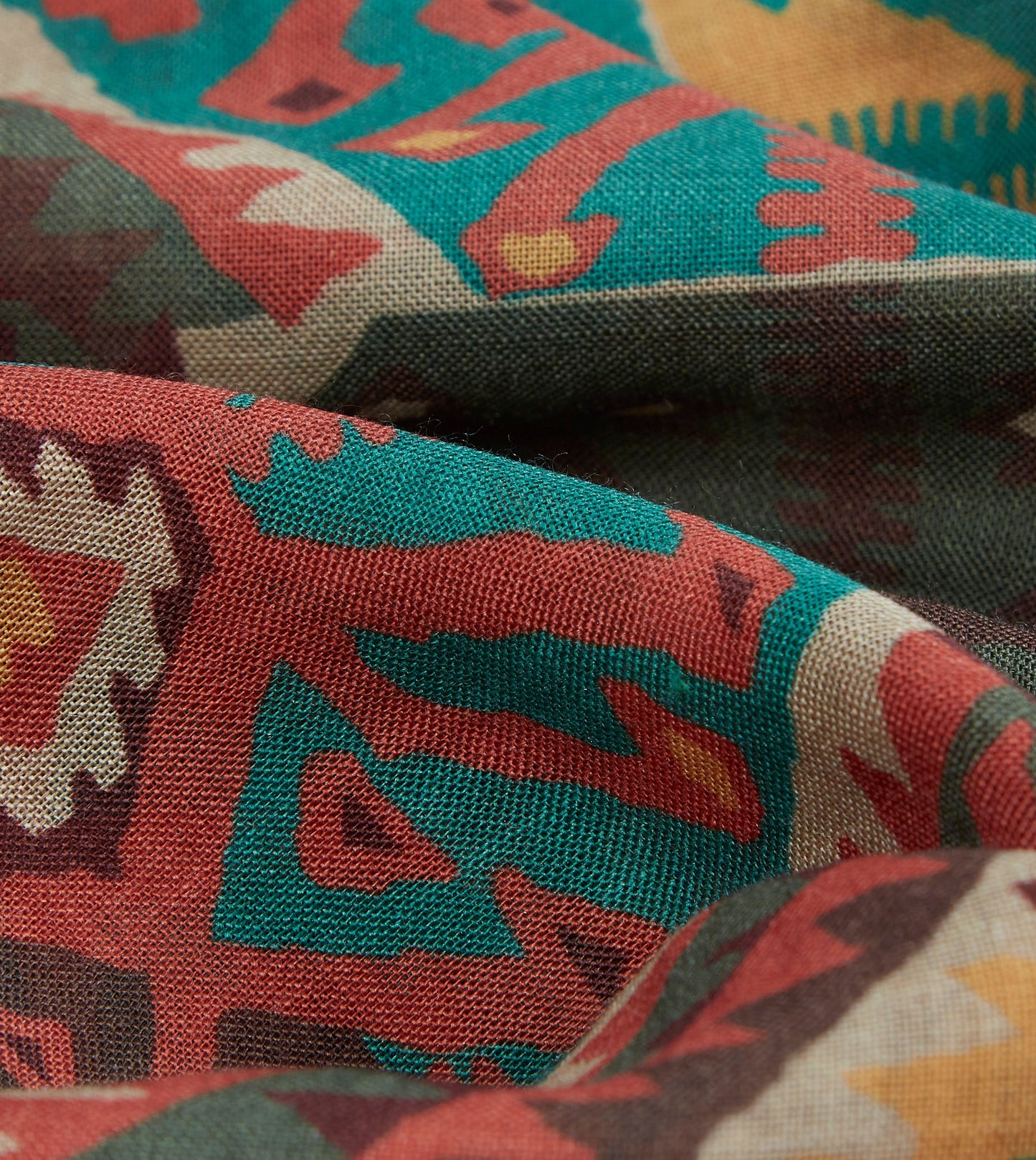 Drake‘s Brown Kilim Print Wool-Silk Scarf