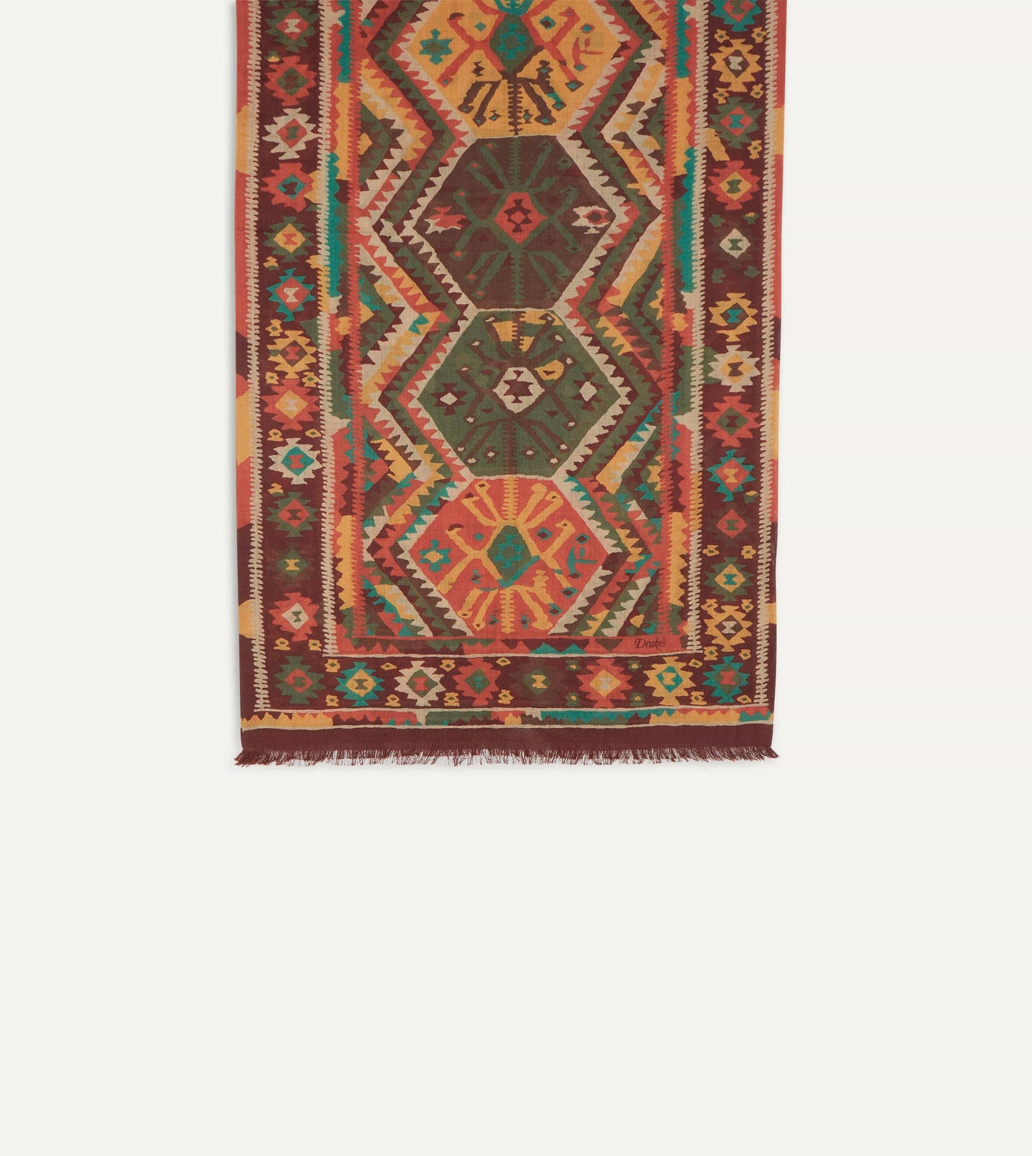 Drake‘s Brown Kilim Print Wool-Silk Scarf
