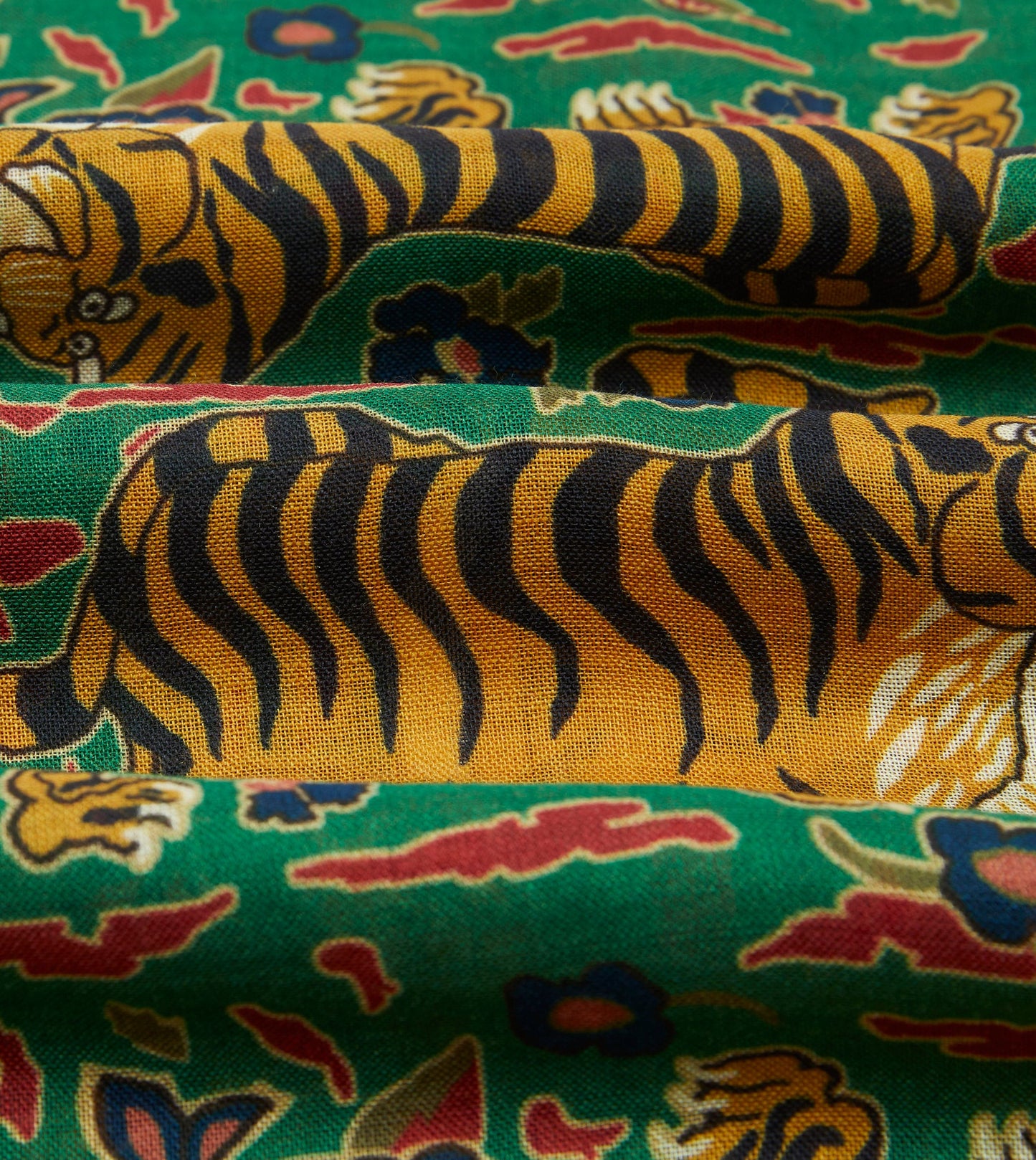 Drake's Green Red Jumbo Tiger Print Wool-Silk Scarf