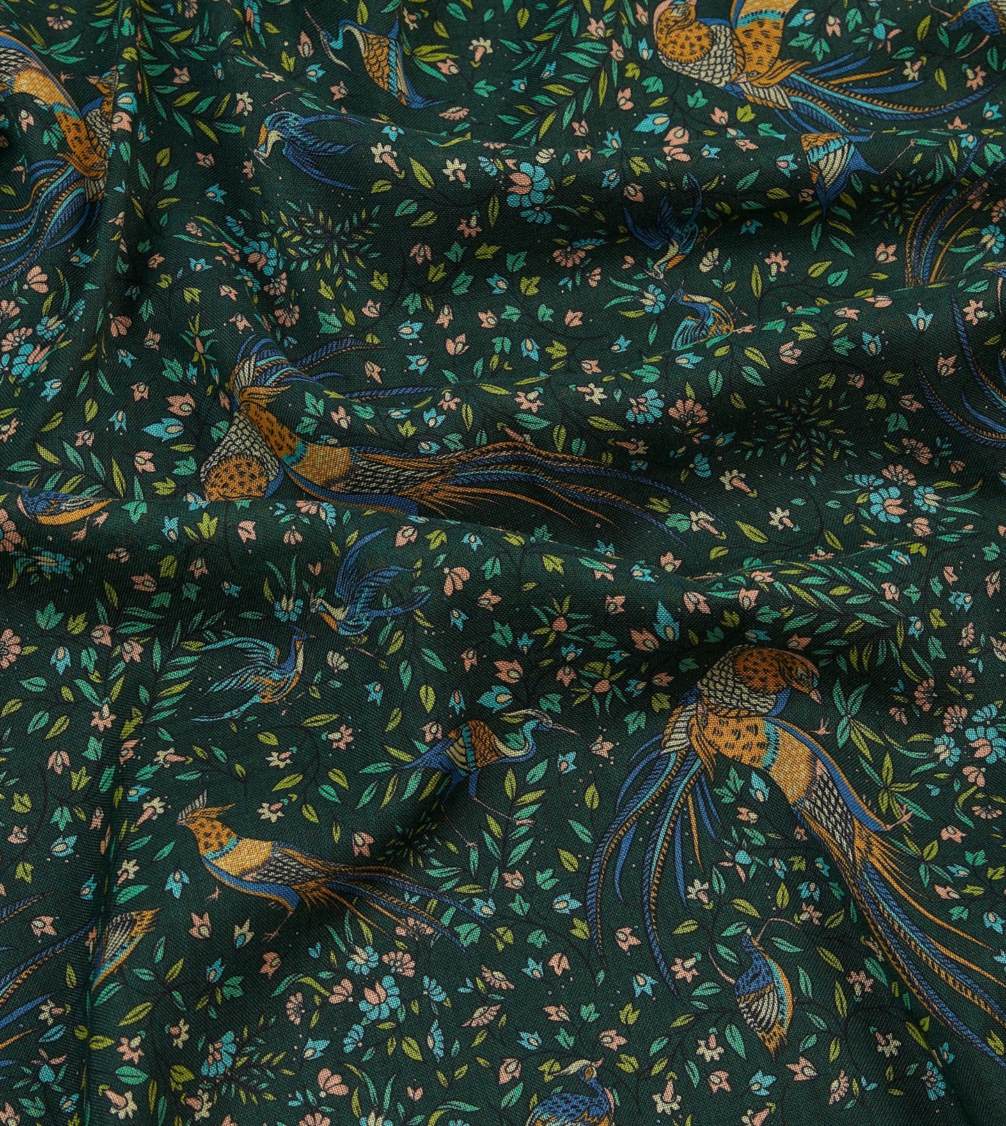 Drake‘s Green Floral Birds of Paradise Print Wool-Silk Scarf Limited Edition