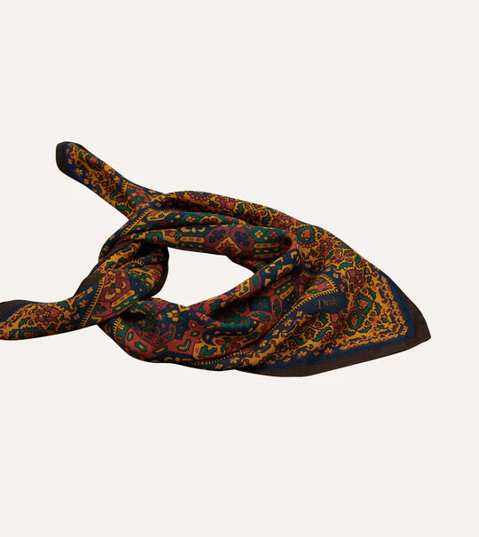 Drake's Gold Tapestry Print Wool-Silk Bandana