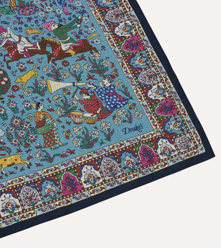 Drake's Navy Floral Mughal Print Wool-Silk Bandana Limited Edition