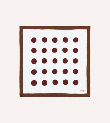 Drake's Brown, Ecru and Red Large Spots Print Cotton-Silk Pocket Square