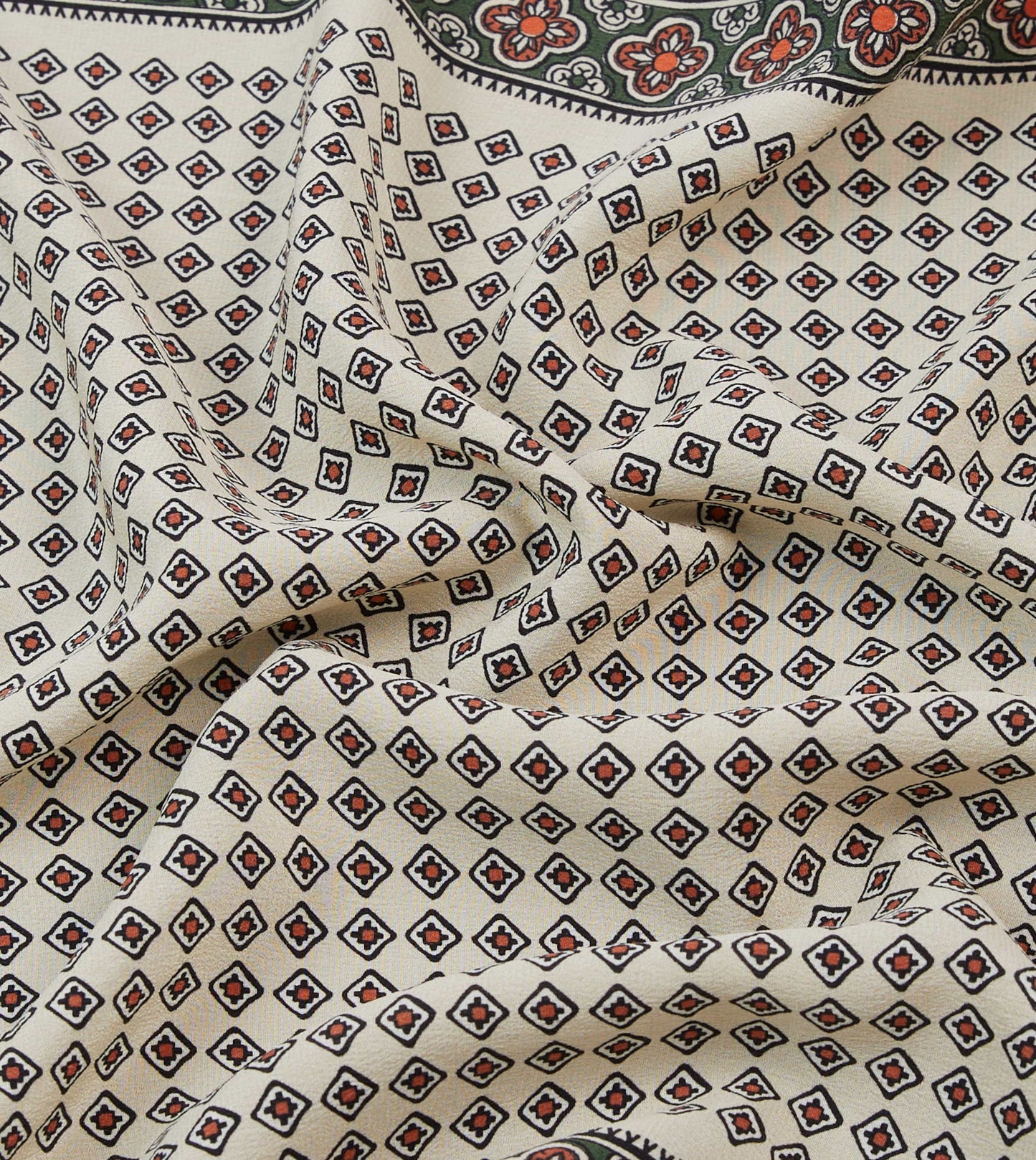 Drake's Ecru Vintage Tile Print Silk Pocket Square