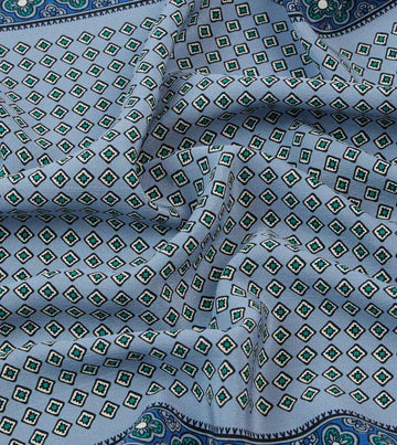 Drake's Blue Vintage Tile Print Silk Pocket Square