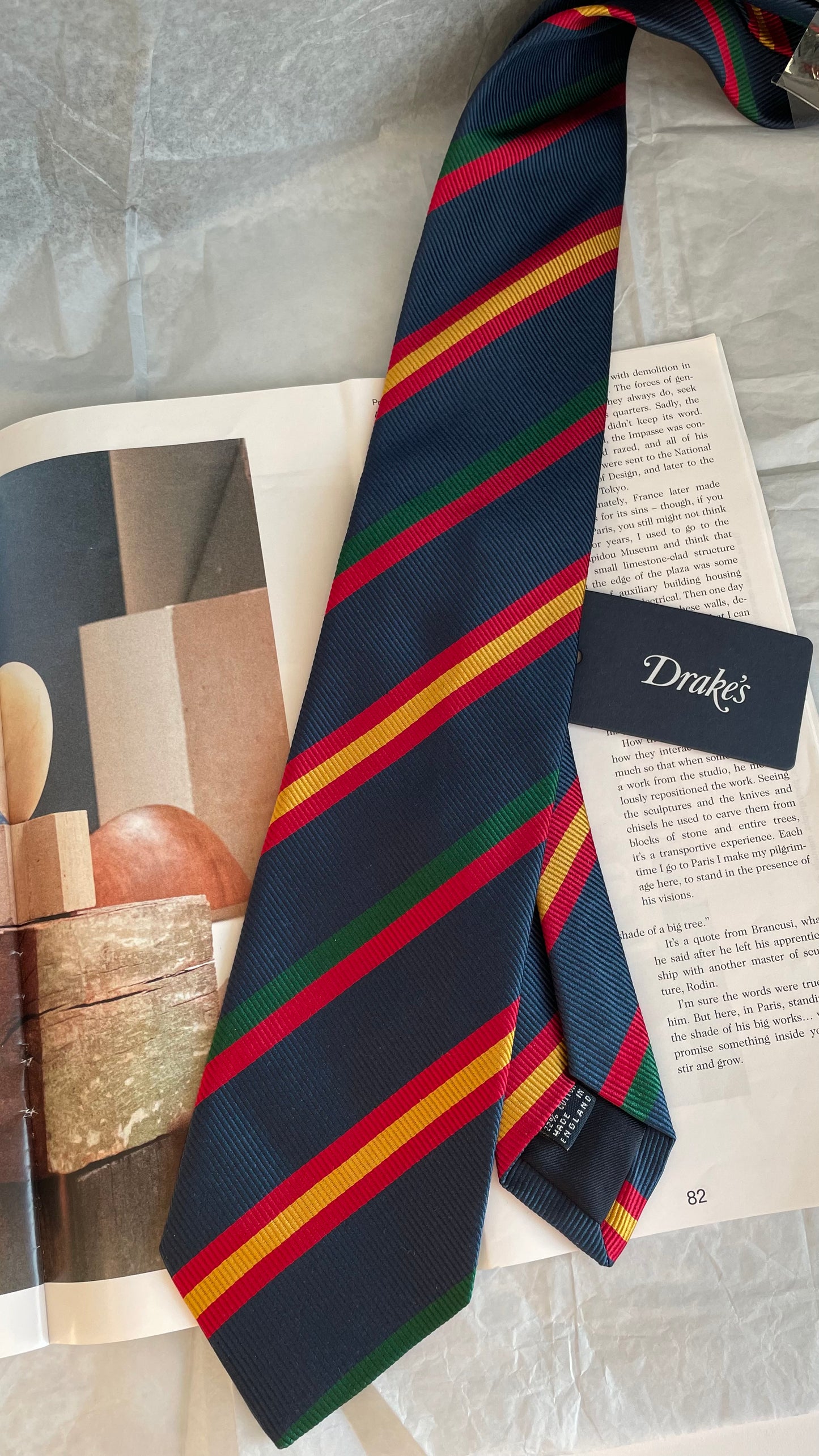 Drake's Navy Multicoloured Striped Handmade Silk Tie