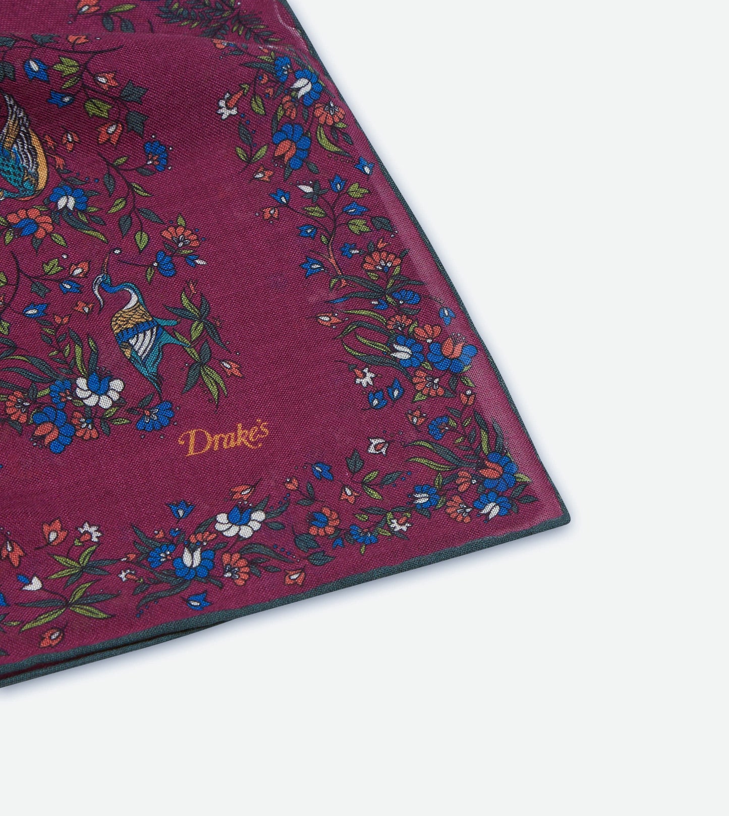 Drake‘s Magenta Birds of Paradise Print Wool-Silk Square Scarf Limited Edition