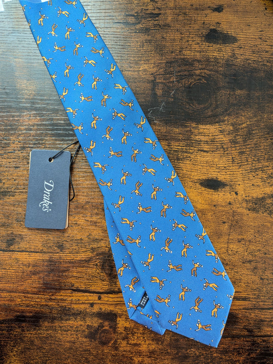 New Drake's Badminton Motif Handmade Tipped Silk Tie With Tag Limited Edition