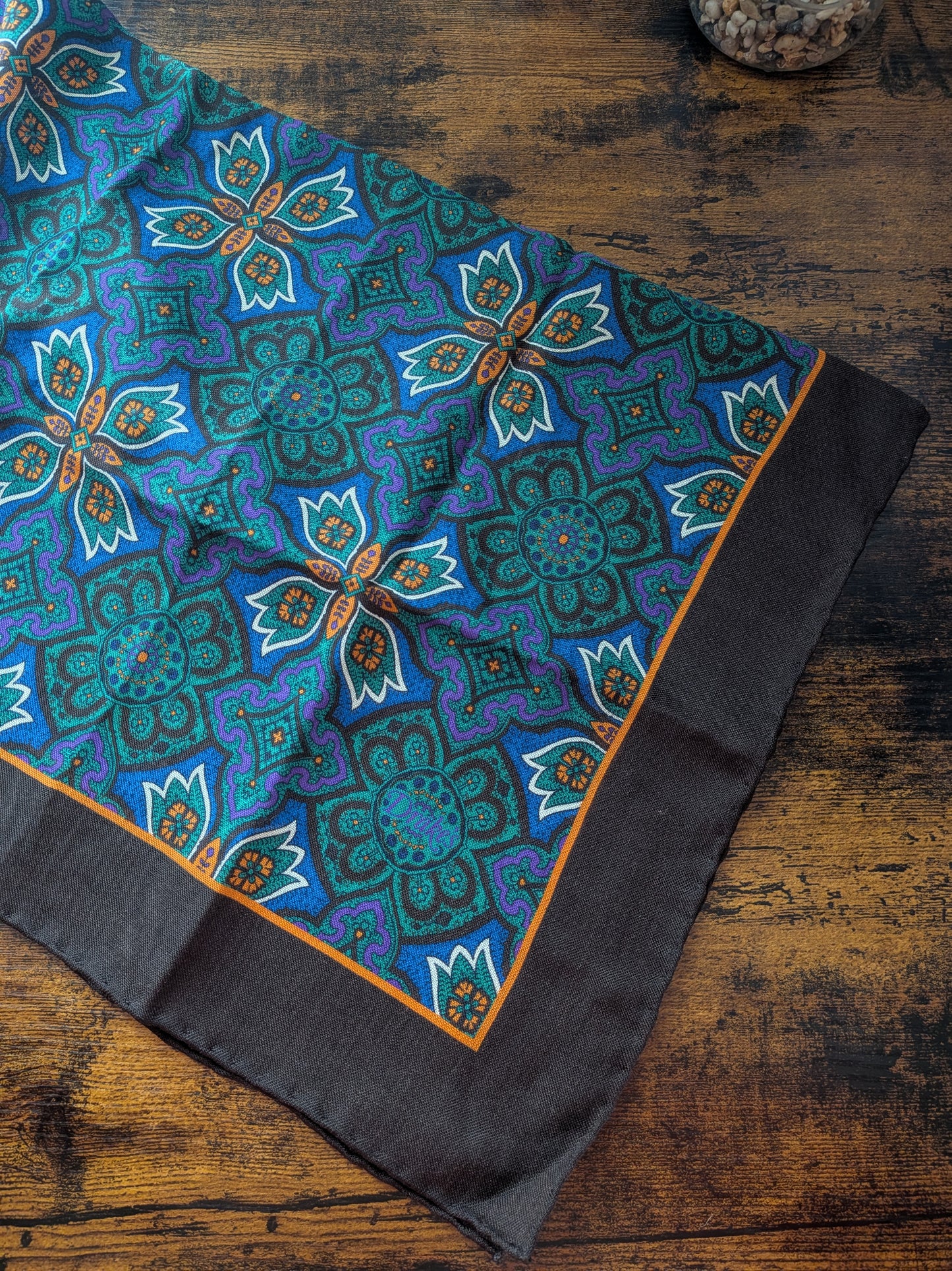 Drake's Brown Blue Large Paisley Floral Print Wool-Silk Bandana