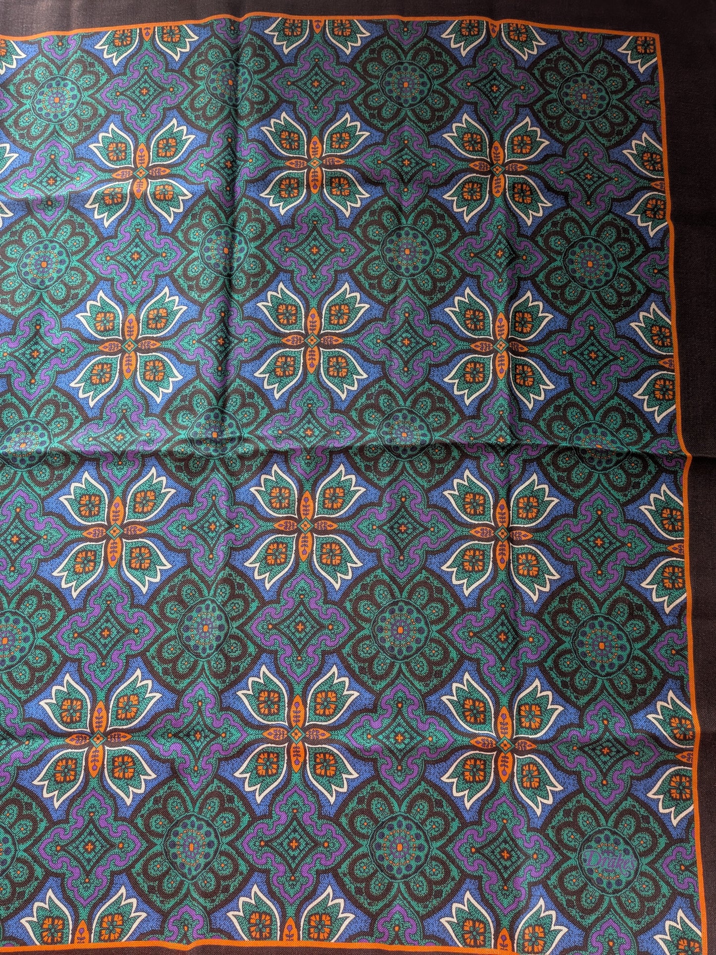 Drake's Brown Blue Large Paisley Floral Print Wool-Silk Bandana