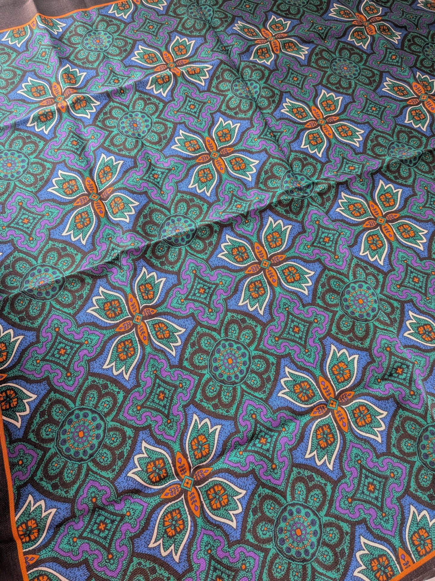 Drake's Brown Blue Large Paisley Floral Print Wool-Silk Bandana