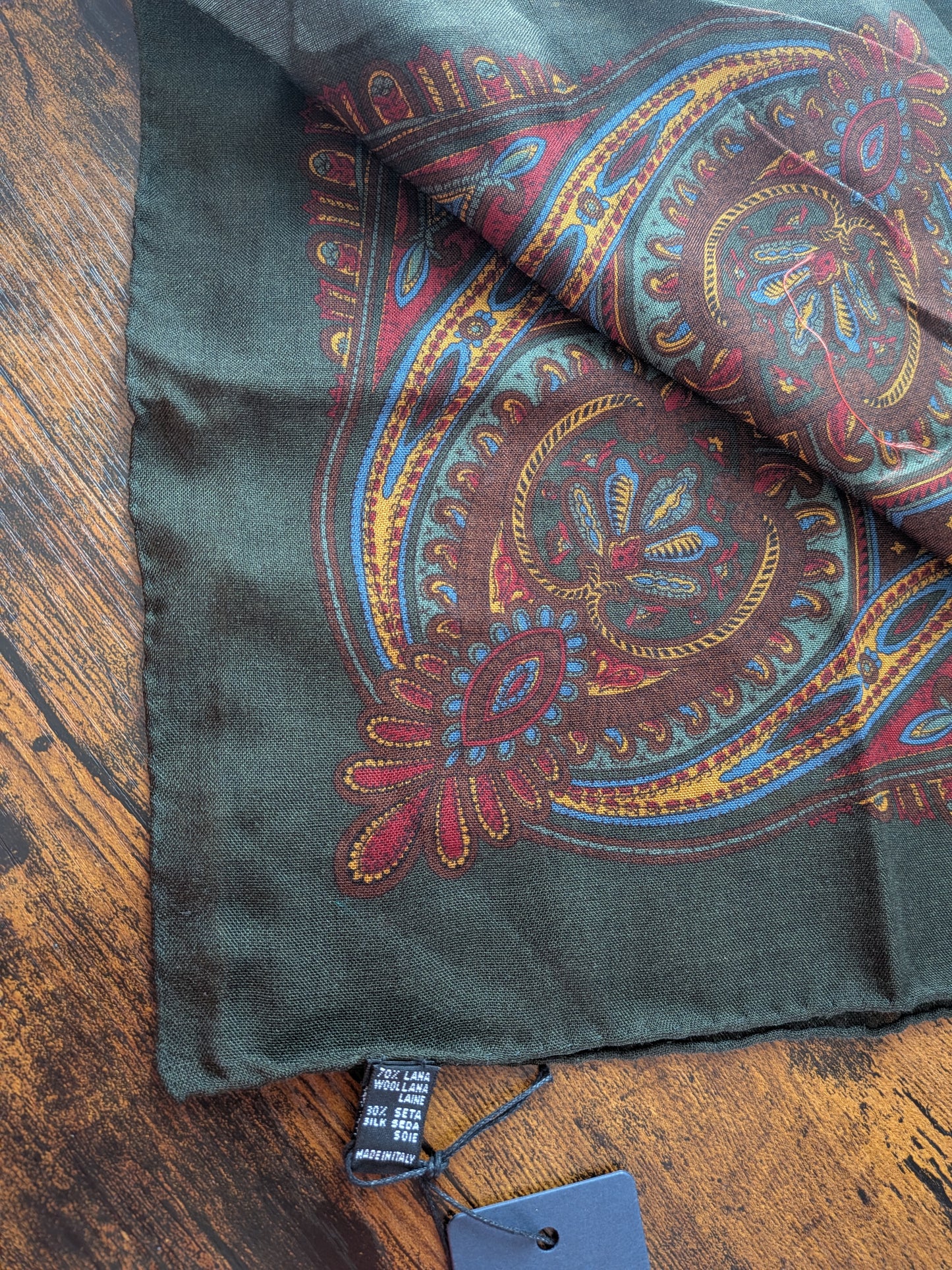 Drake's Green Large Paisley Floral Print Wool-Silk Bandana