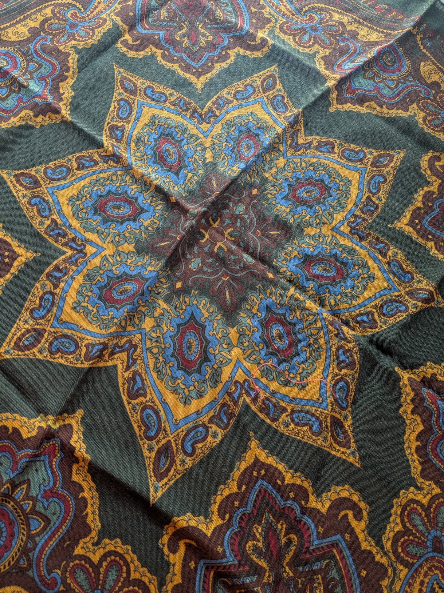 Drake's Green Large Paisley Floral Print Wool-Silk Bandana