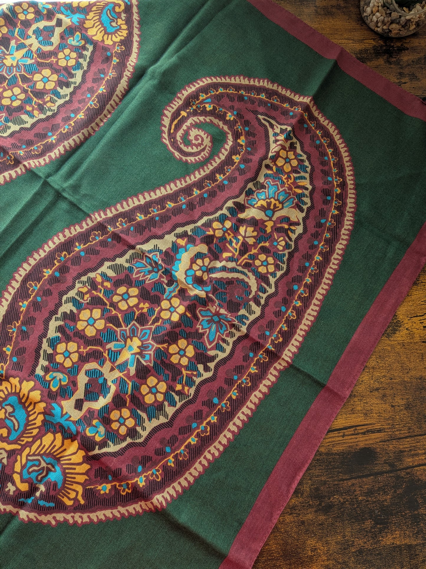 Drake's Burgundy Large Paisley Print Wool-Silk Bandana
