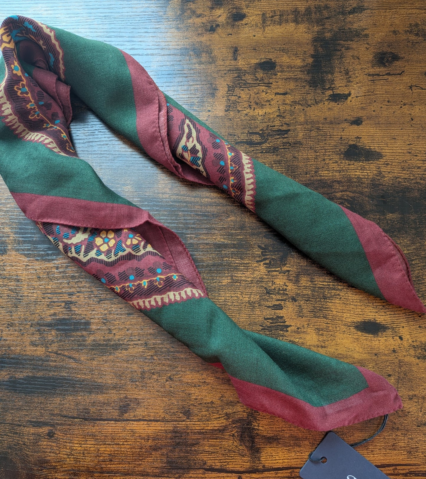 Drake's Burgundy Large Paisley Print Wool-Silk Bandana