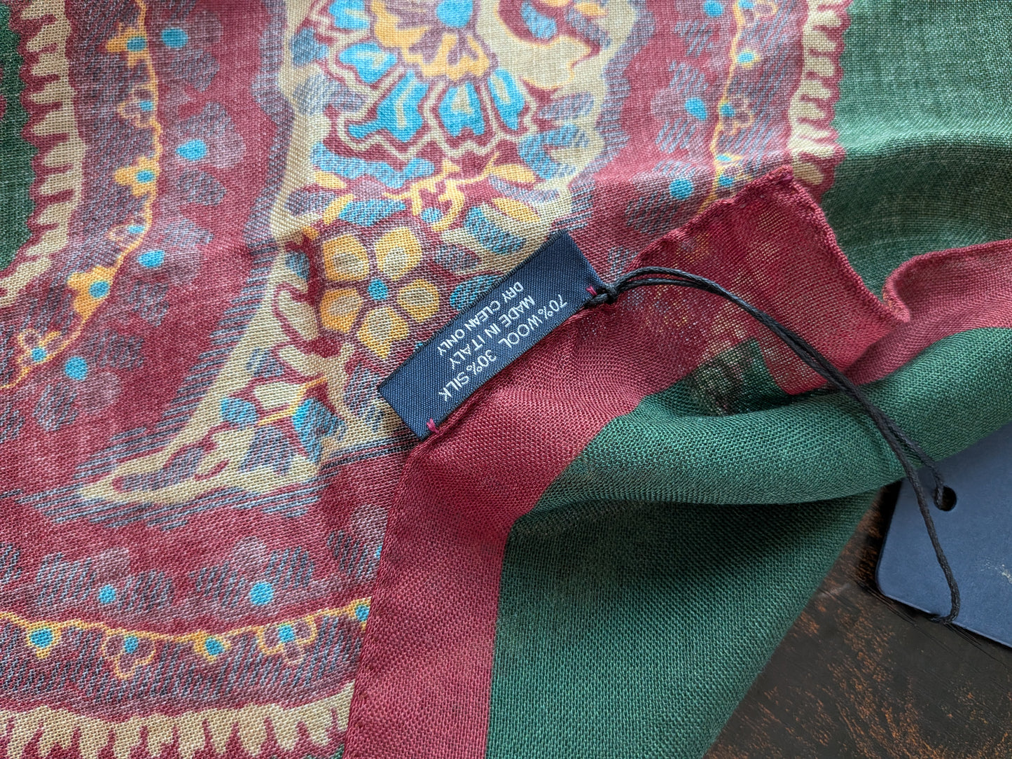 Drake's Burgundy Large Paisley Print Wool-Silk Bandana