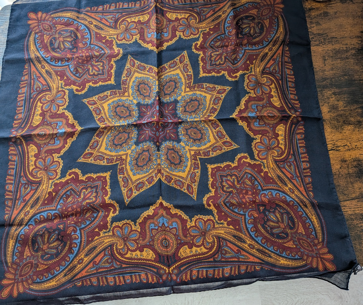 Drake's Navy Large Paisley Floral Print Wool-Silk Bandana