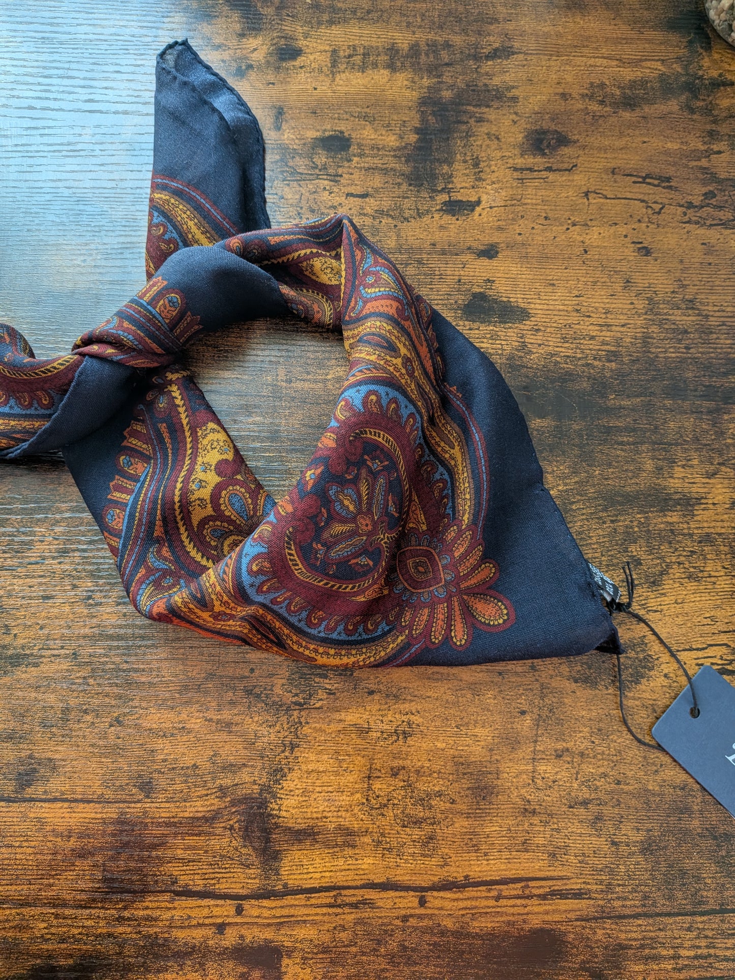 Drake's Navy Large Paisley Floral Print Wool-Silk Bandana