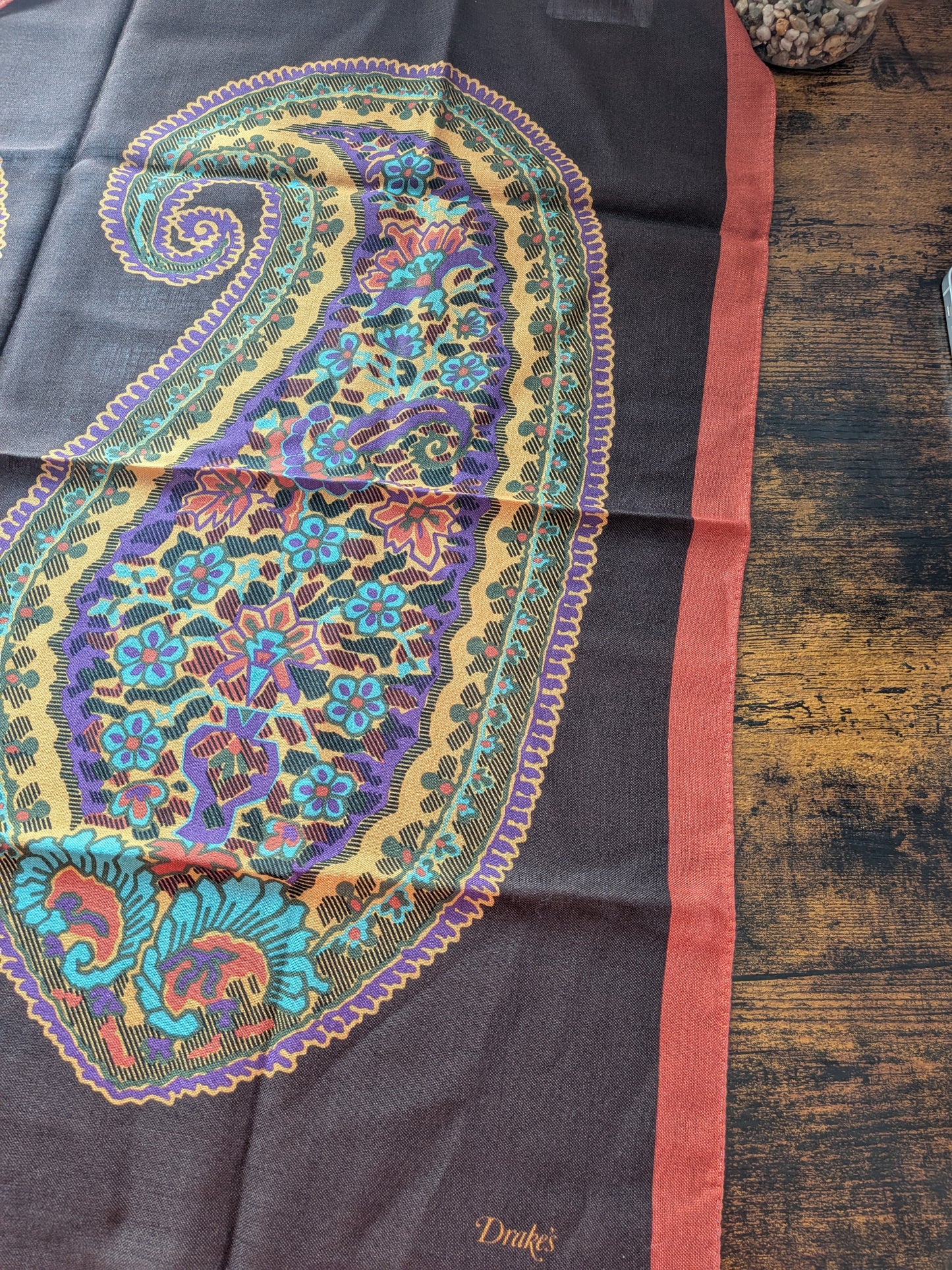 Drake's Brown Large Paisley Print Wool-Silk Bandana