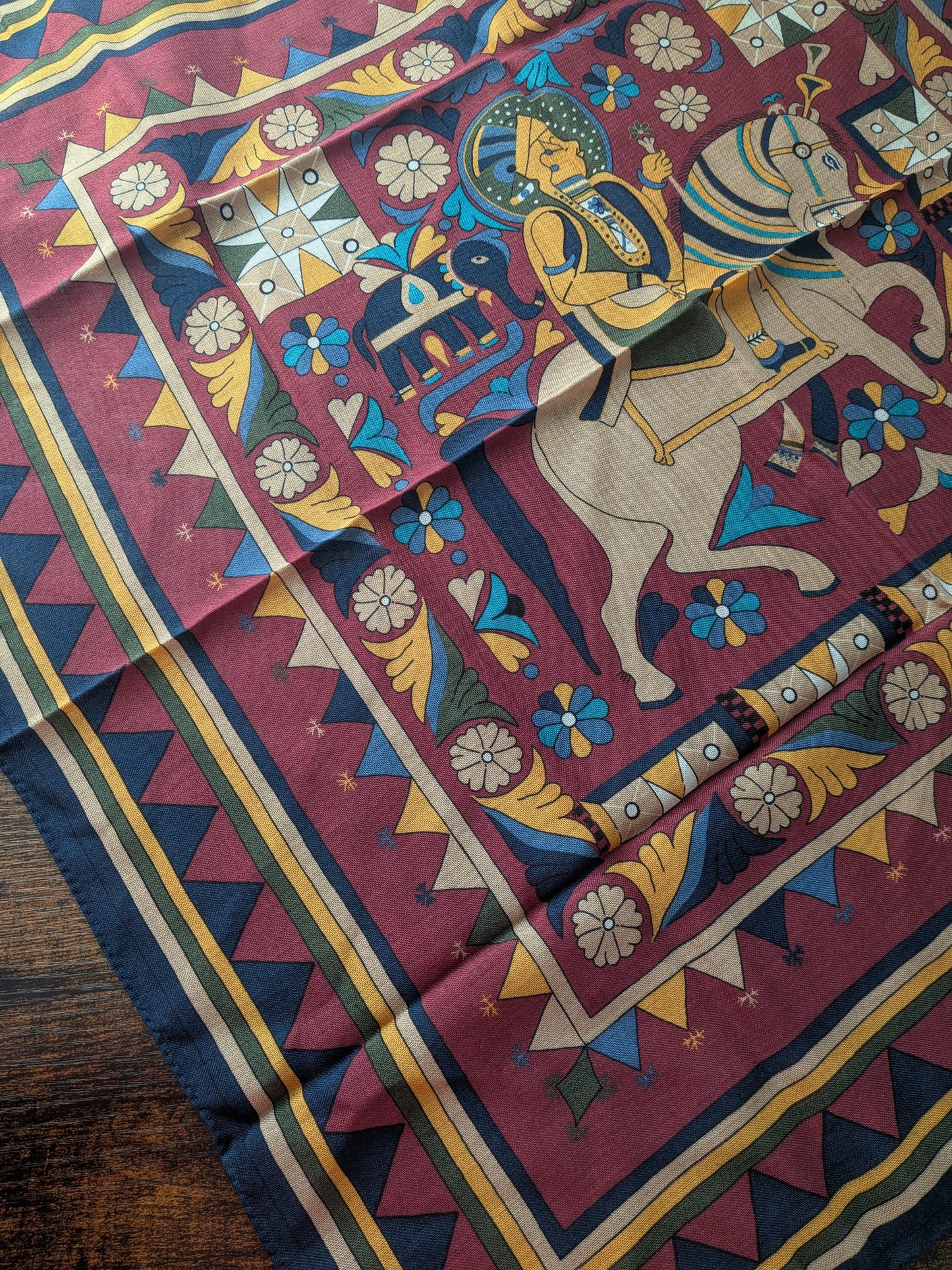 Drake's Burgundy Buddhist Rider Print Wool-Silk Bandana